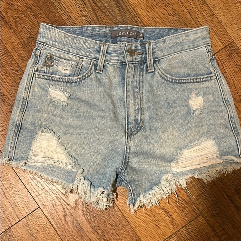 Just USA Blue Jean Shorts Distressed Frayed Hem